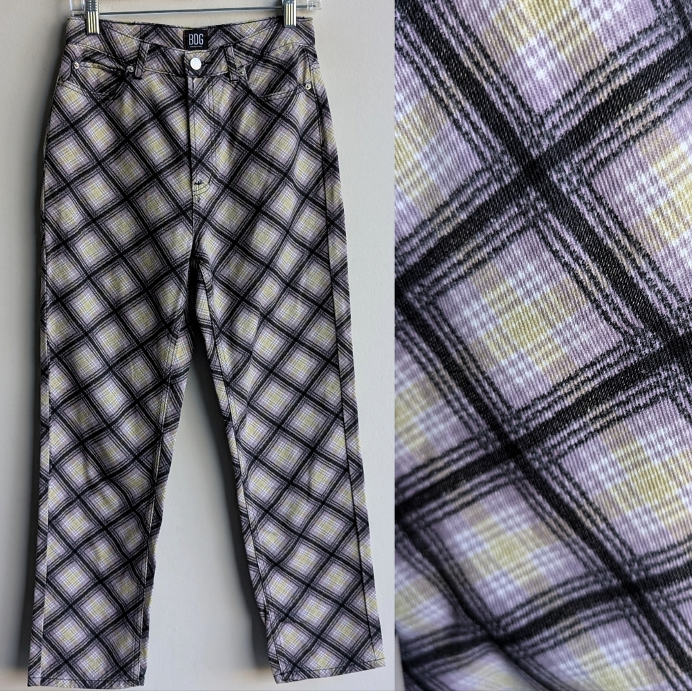 BDG Slim Straight Plaid Denim Pants